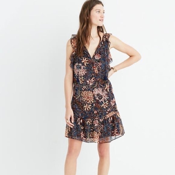 Madewell Lily Ruffle Dress on Sea Floral Print Size Small - Picture 4 of 15